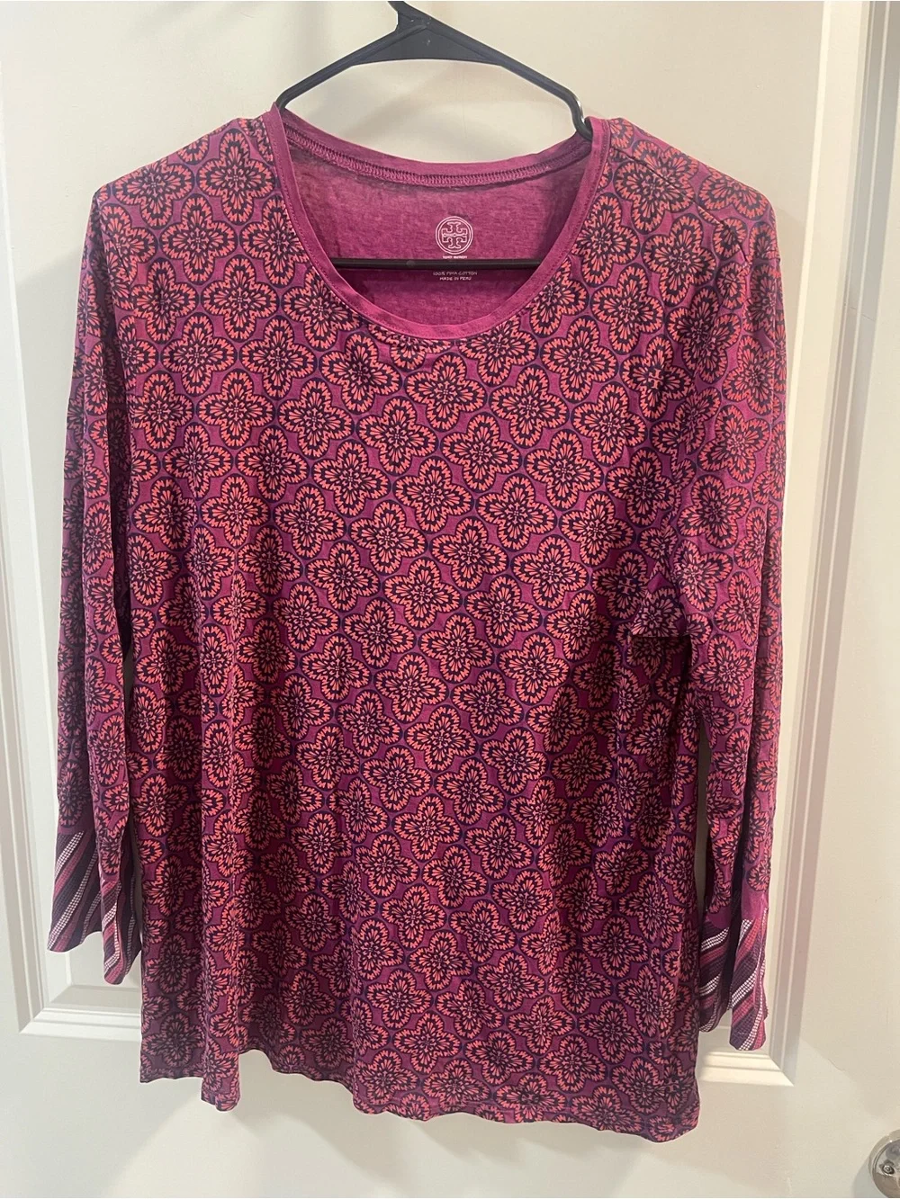 Tory Burch Pink Floral Medallion Long Sleeve Tee